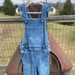 Gap Denim Overalls with Ruffled Straps, Medium Wash, Size 5